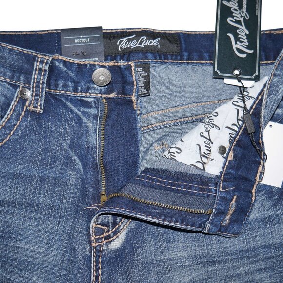 NEW True Luck Bootcut Jeans Men's Size 34x30 Thick Stitch Dark Wash BKE - Picture 5 of 9